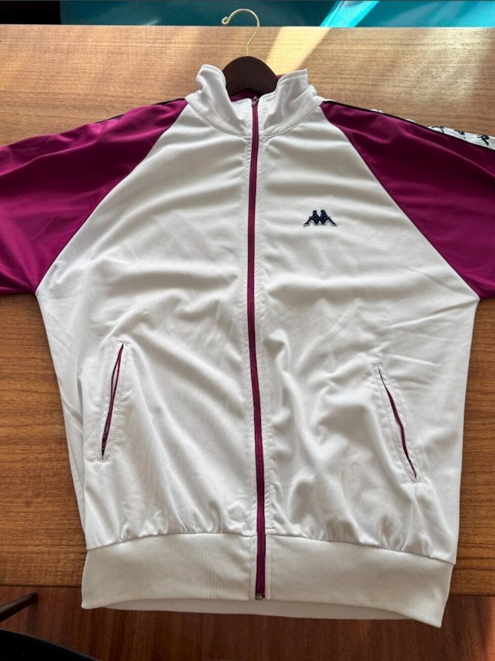 Kappa Jacket Mens Large Full Zip Track Tape Logo Long Sleeve_ White & Burgundy